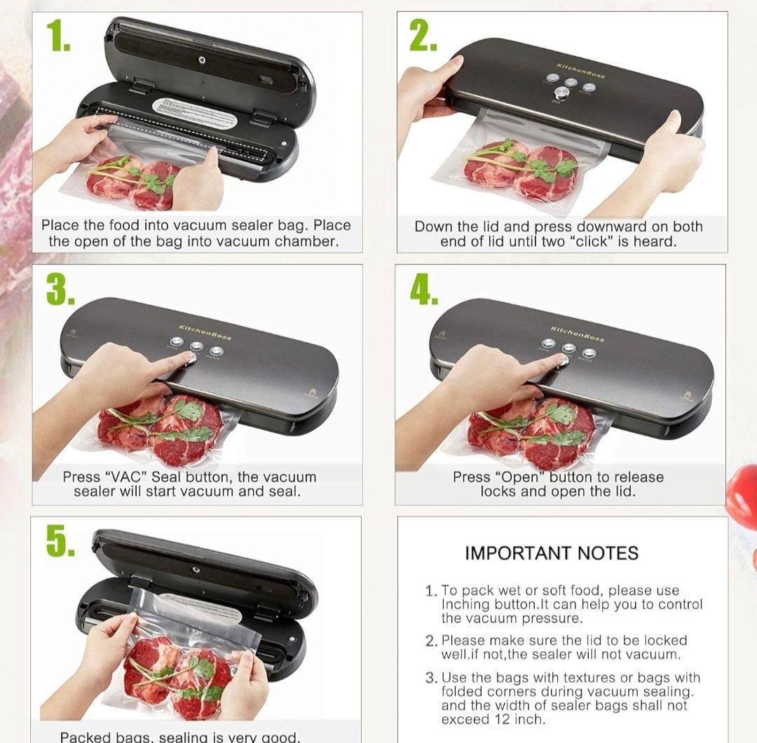 KitchenBoss Urządzenie do pakowania próżniowego 3 w 1 + 20 worków
