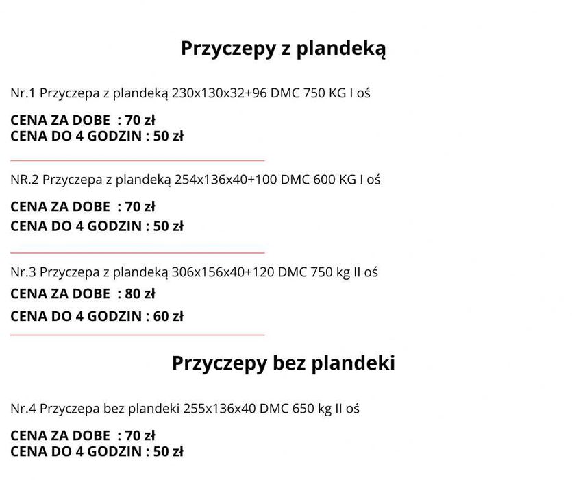 Wypożyczalnia Diament Przyczepa 306x156x40+120 DMC 750KG