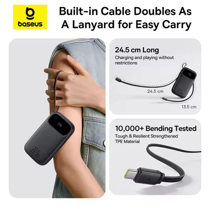 Power Bank Baseus 20000mAh,швидка зарядка 22,5W,колір білий та чорний