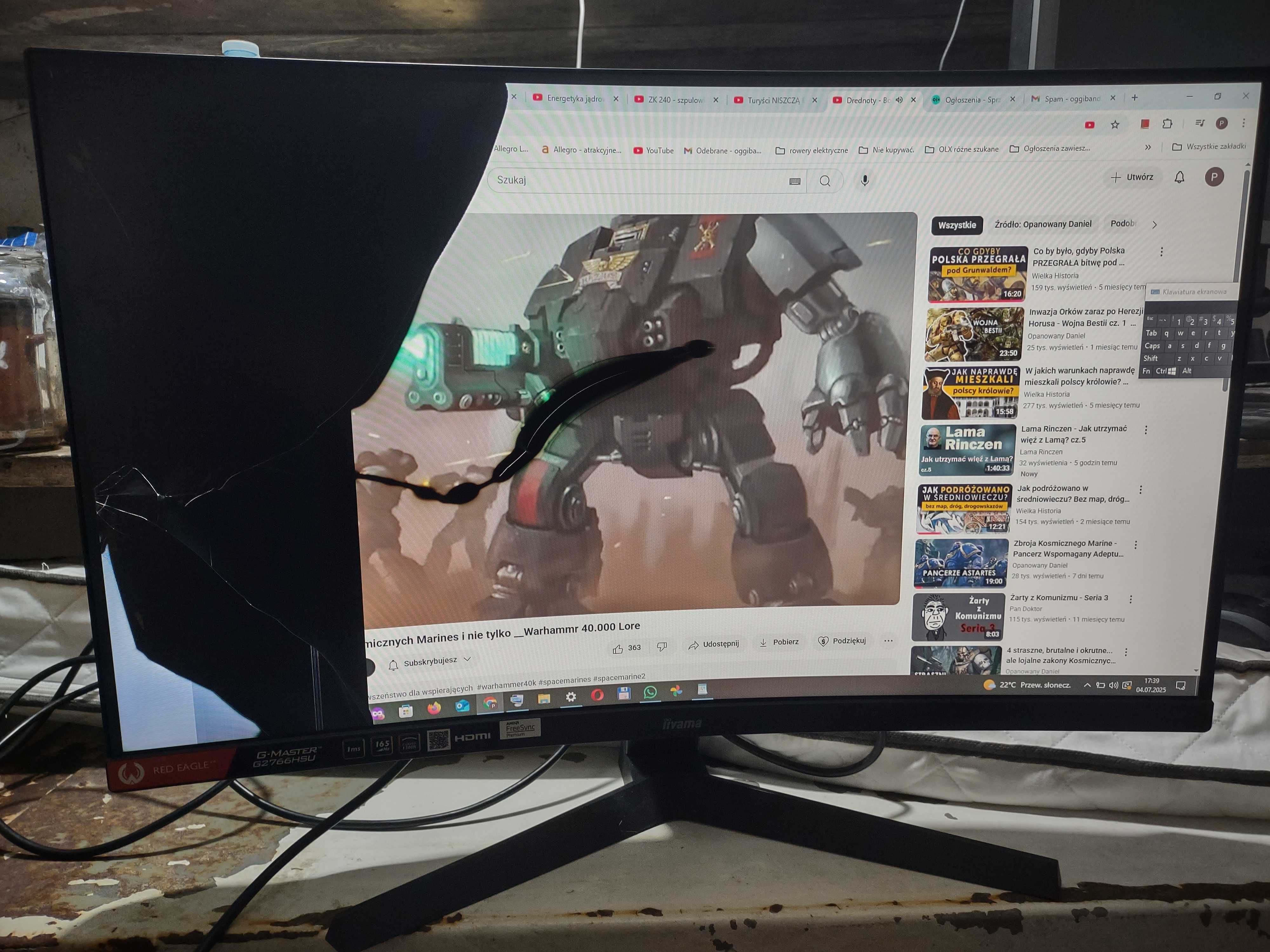 Monitor Iiyama 27", model G2766HSU-B1. Uszk. matryca.