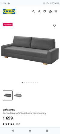 Nowa !!! Kanapa Ikea GRÄLVIKEN Rozkładana sofa 3-osobowa, ciemnoszary