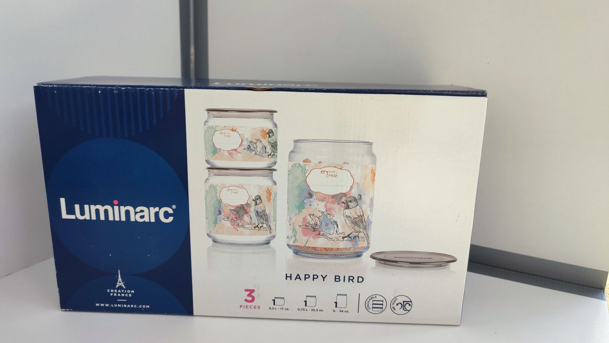 Набор банок Luminarc Plano Happy Bird Grey (0.5л,0.75л,1л)