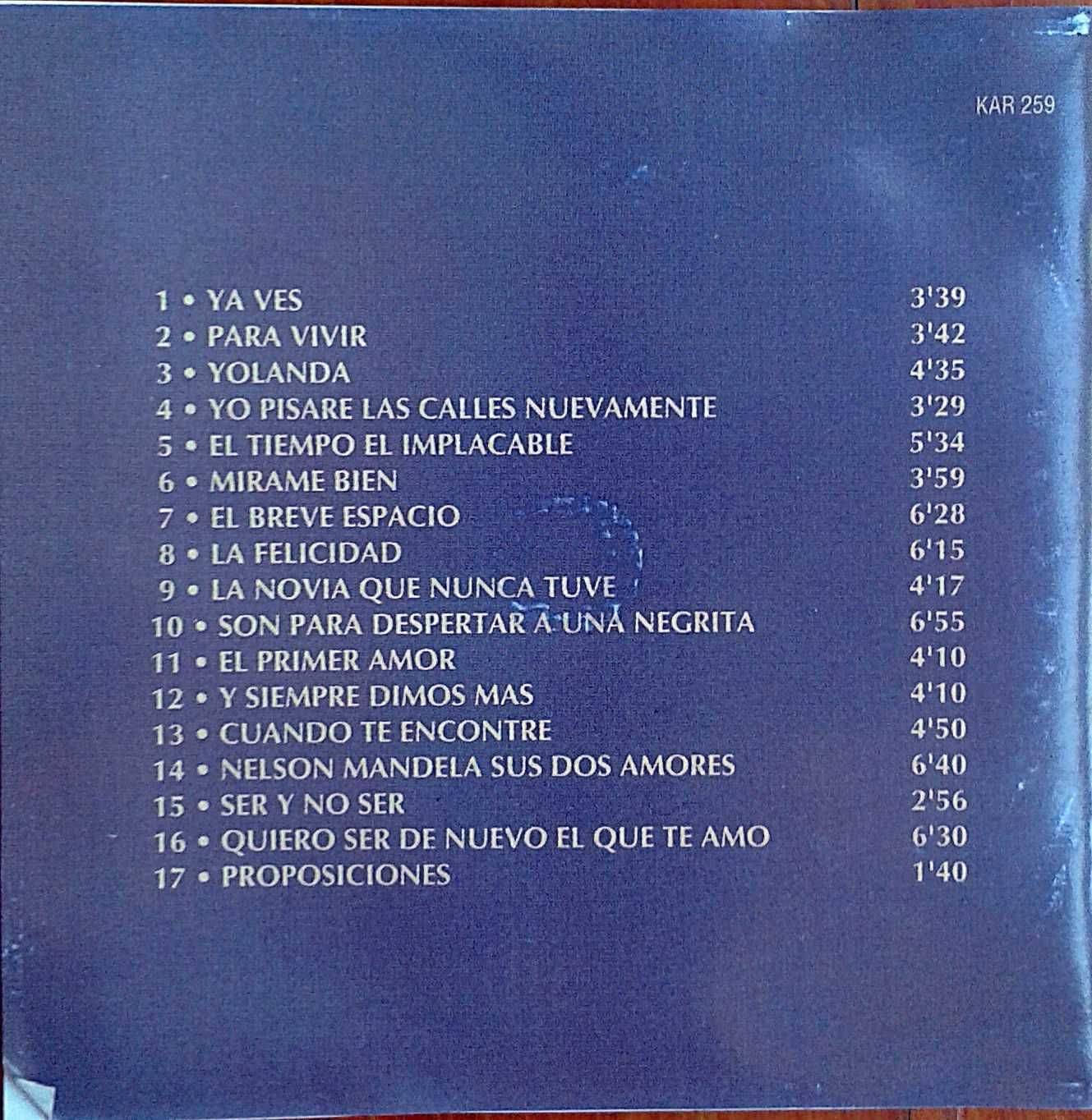 CD Pablo Milanés. Antologia (em espanhol), Inclui portes