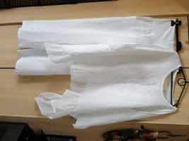 Komplet z lnu spodnie bluzka asymetryczna oversize biały M L XL