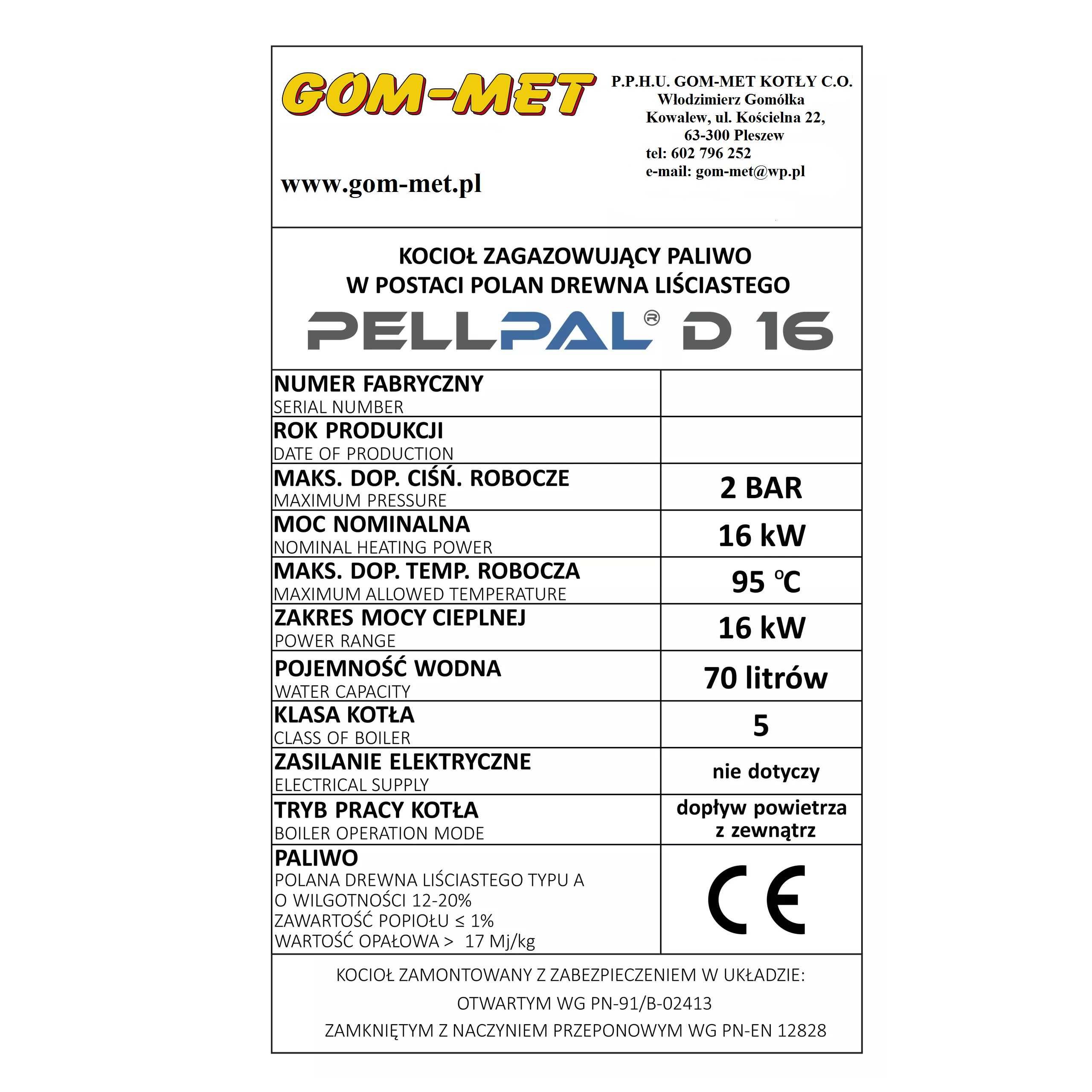 Kocioł piec na drewno PELLPAL D 16 kW 5 klasa i ecodesign