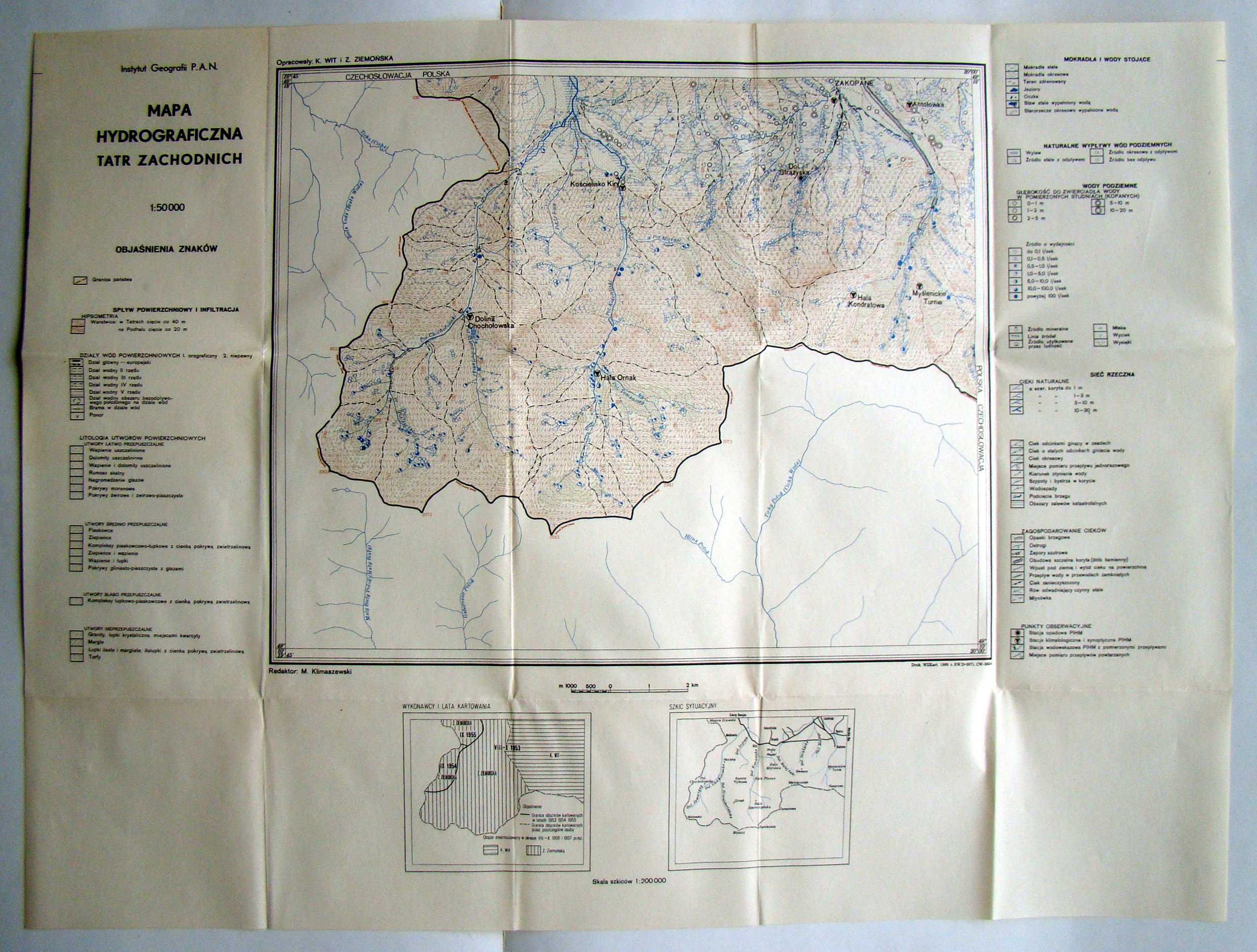 Tatry Zachodnie - mapa hydrograficzna z objaśnieniami