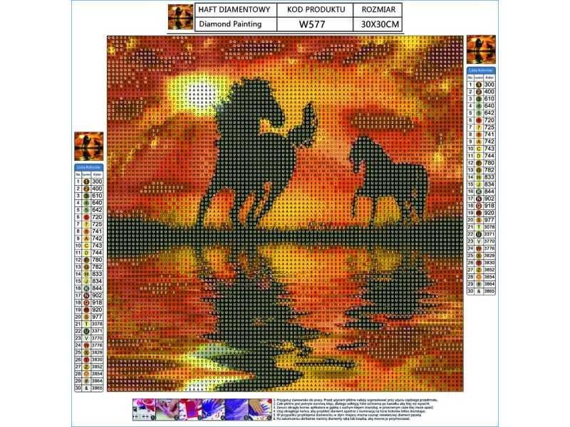 Haft Diamentowy Obraz Mozaika Diamentowa KONIE - ZACHÓD SŁOŃCA 30x30cm