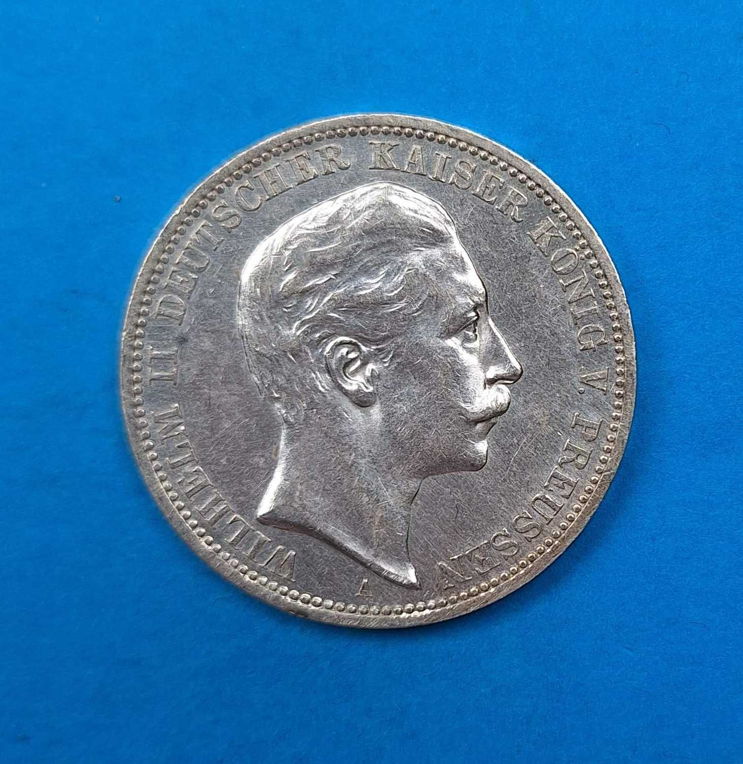 Niemcy Cesarstwo, Prusy 3 marki 1909, Wilhelm II, srebro 0,900