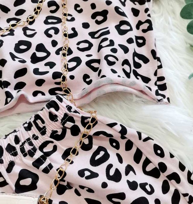 NOWY komplet szorty t-shirt oversize panterka 110cm 116cm 5-6 lat