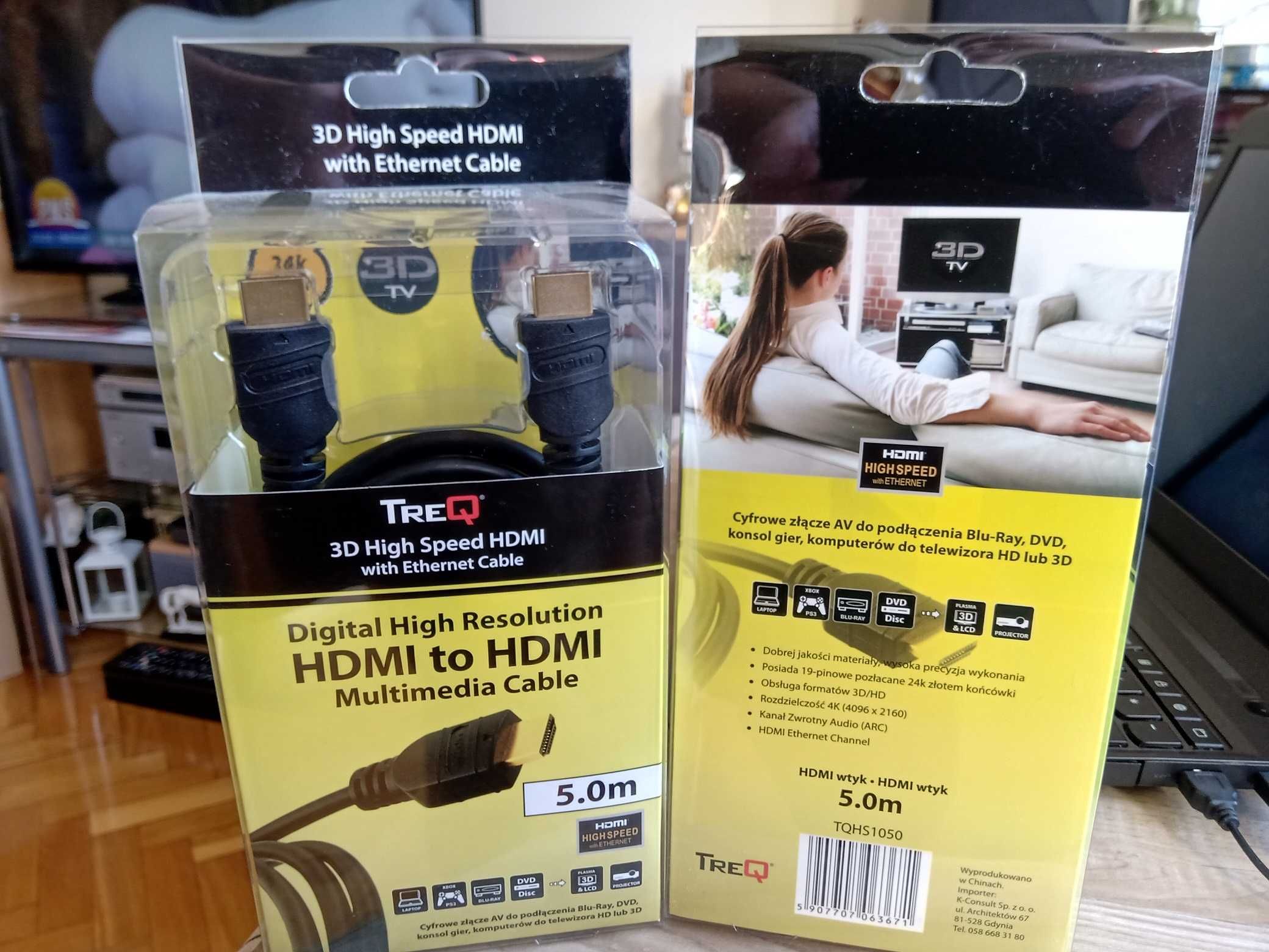 Kabel HDMI HD-4K. 5 metrów! Złocone wtyki, super jakość.