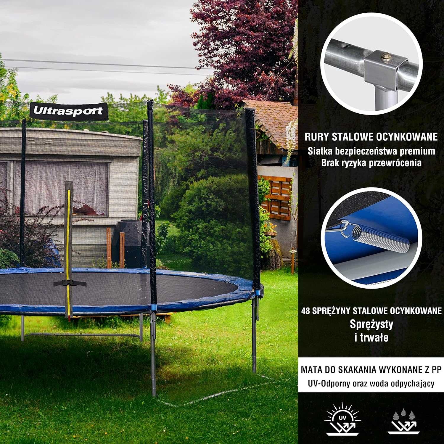 NOWA Trampolina z siatką Ultrasport 251 cm FT 8 (244-252 cm)