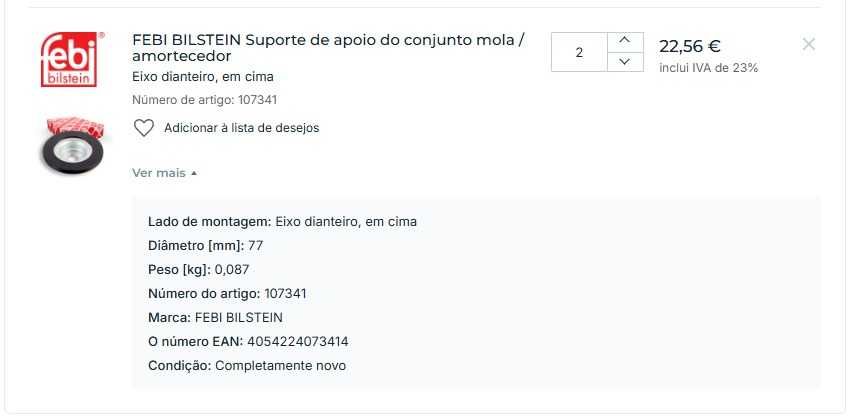 Amortecedor Suporte apoio do conj. Cabeçote do amortecedor -Smart 451