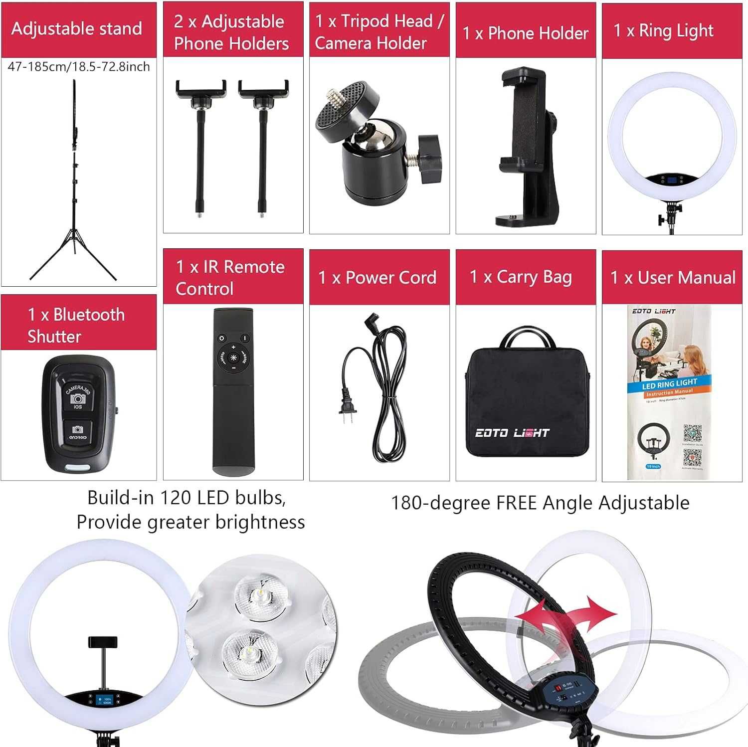 19" lampa pierścieniowa LED Ring Light do makijażu studyjnego + pilot