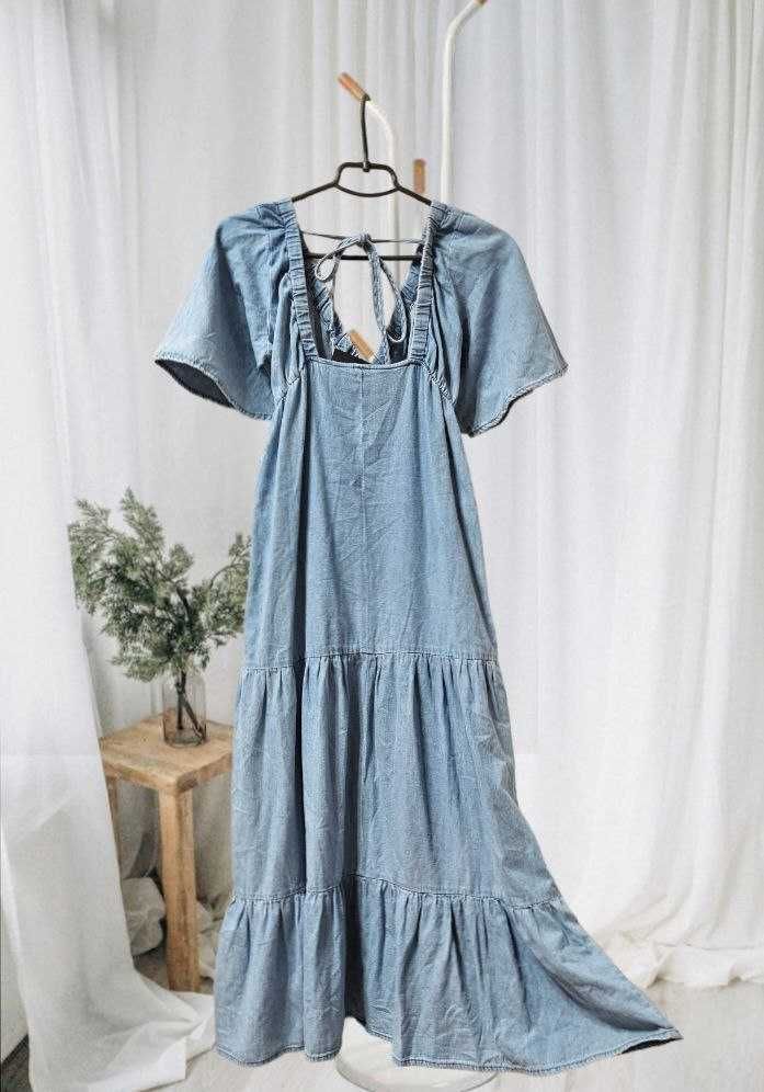 Джинсовое голубое длинное платье Denim Co ярусное, р. XS/S