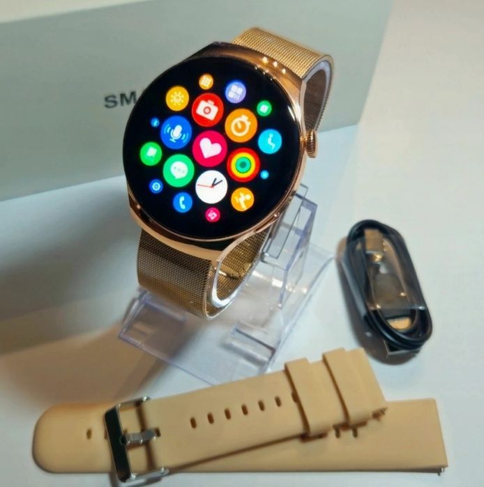 Elegancki i stylowy Smartchwatch z Bluetoothu zloty zegarek . Rozmowu