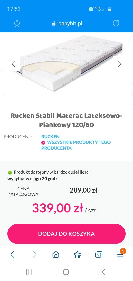 Materac Rucken stabil 120x60