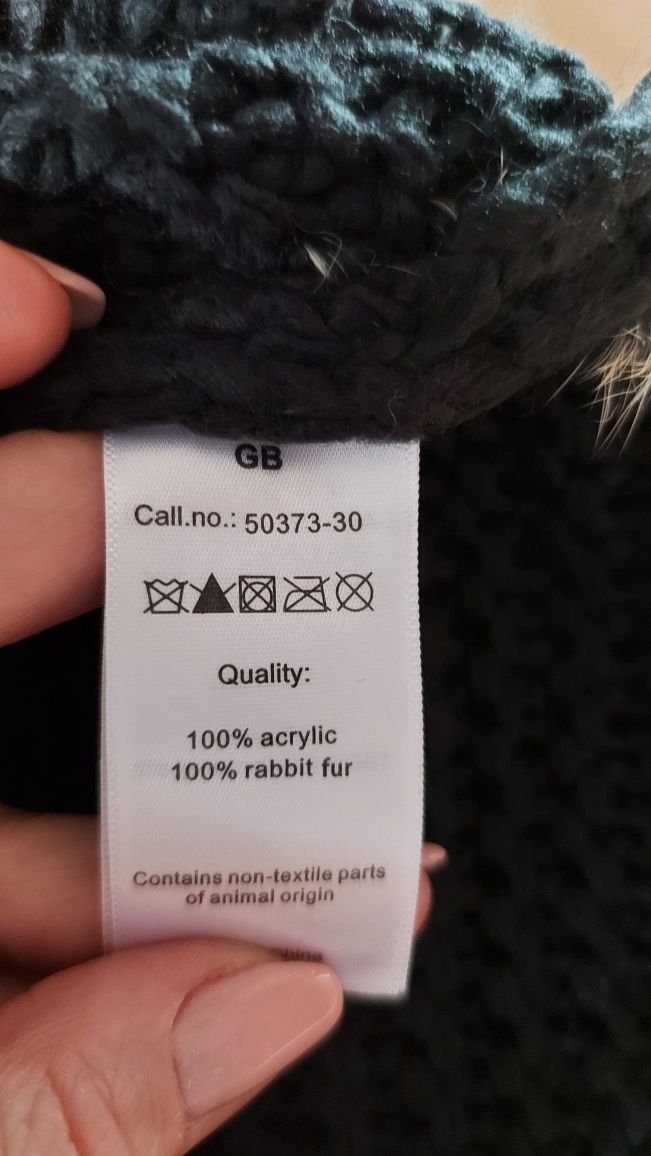 Ponczo, golf, sweter, czarny, naturalny królik, Soyaconcept