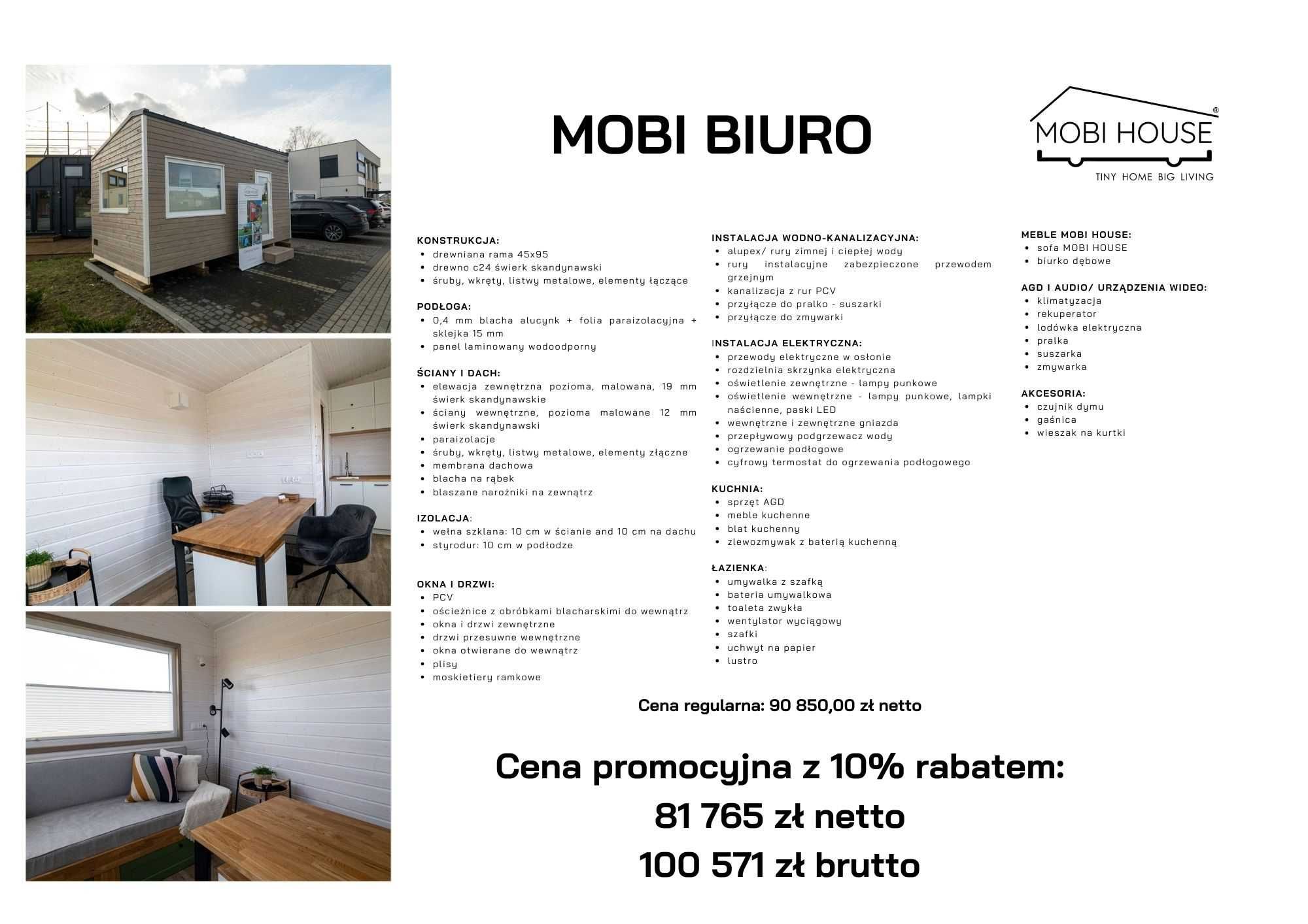 MOBI HOUSE Mobilne Biuro Recepcja Sklep Salon Gabinet Tiny House