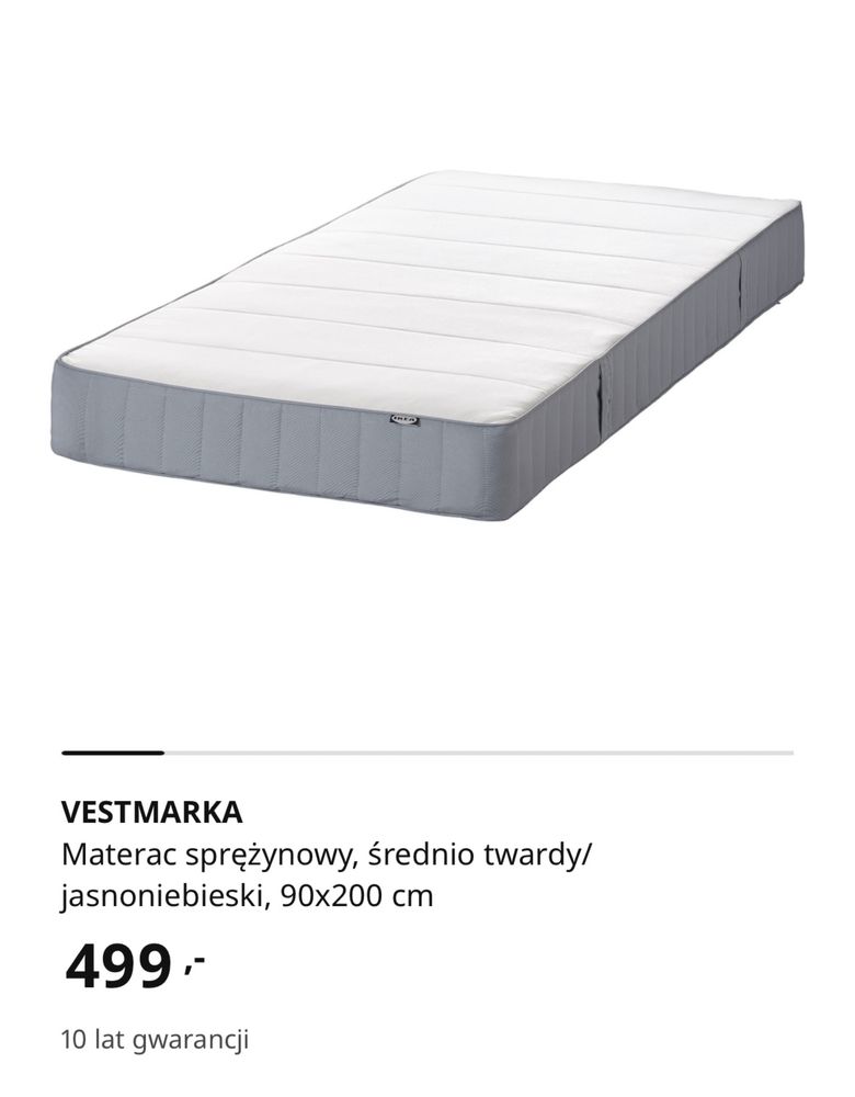 Lóżko tapicerowane narożne 90x200 z pojemnikiem materac Ikea Vestmarka