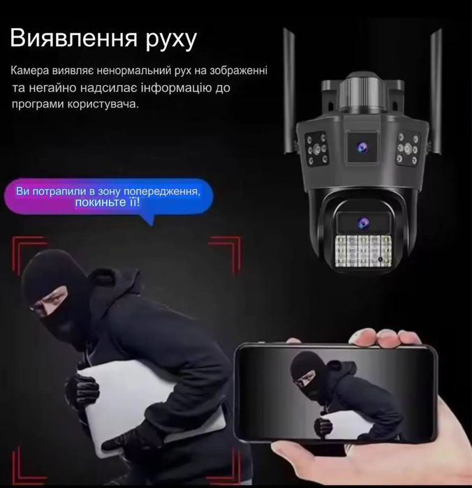 Камера працююча без інтернету 4G сім поворотна подвійна вулична v380