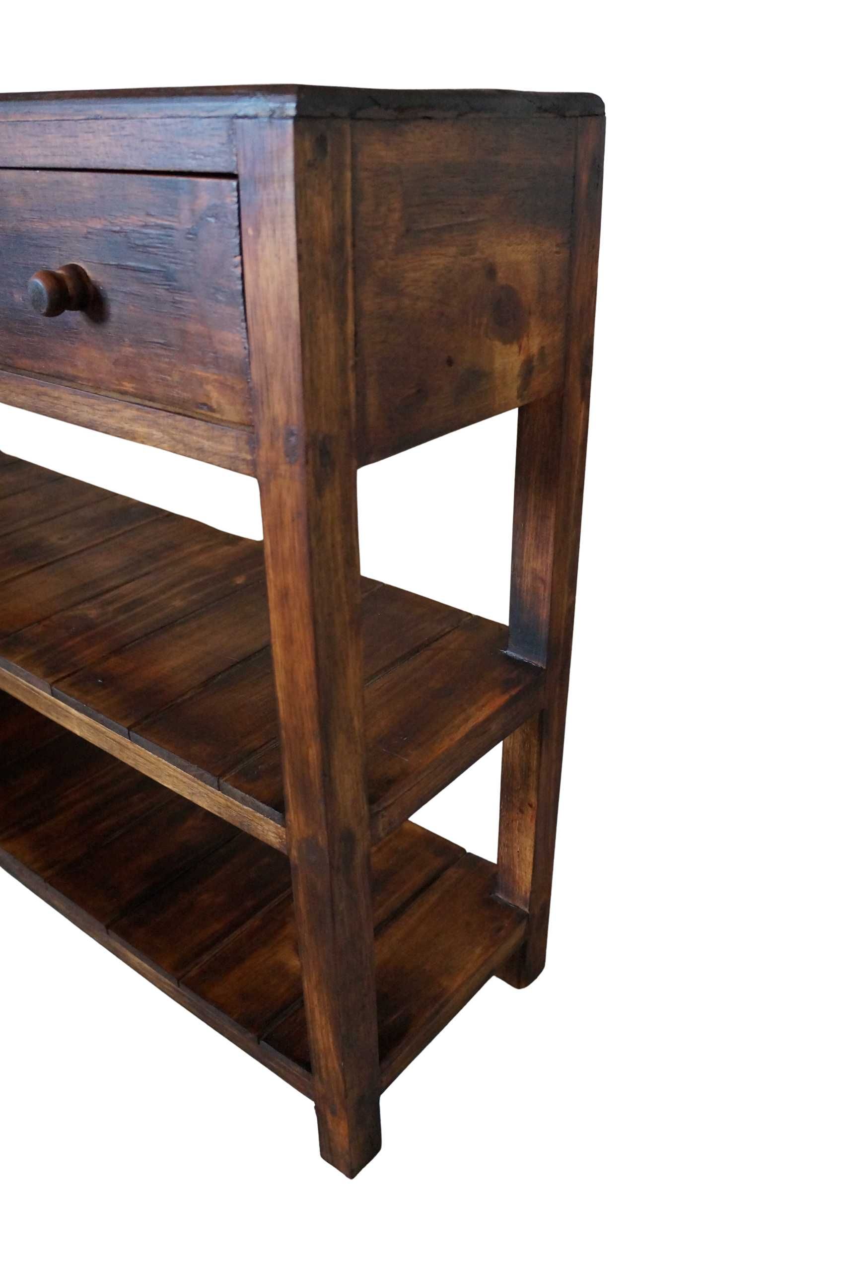 Drewniana konsola z szufladami 100 cm brąz vintage
