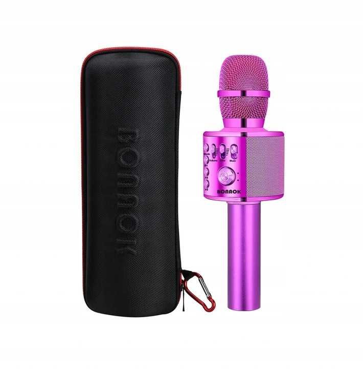 BONAOK Bezprzewodowy mikrofon do karaoke Bluetooth Ciemny róż