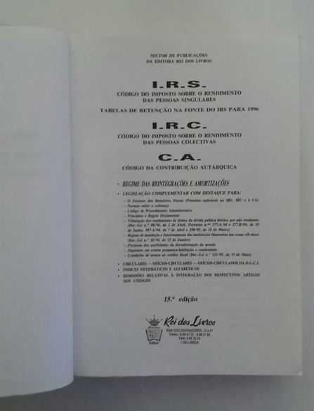 Livro: IRS - IRC - CA (Portes Incluídos)