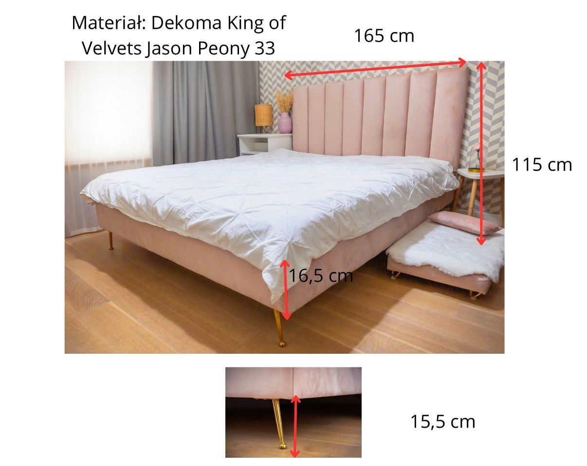 Łóżko tapicerowane 160 cm pudrowy róż i złoto. PŁOCK