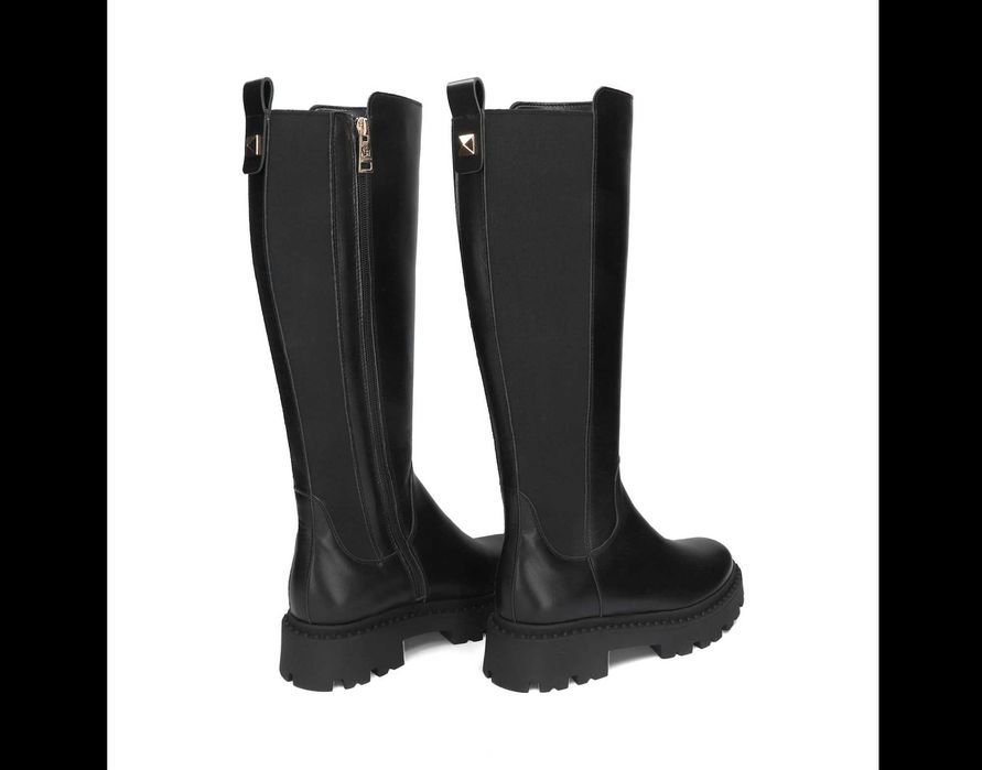 NOWE! Kozaki na grubej podeszwie CheBello 4211 czarny, skóra naturalna