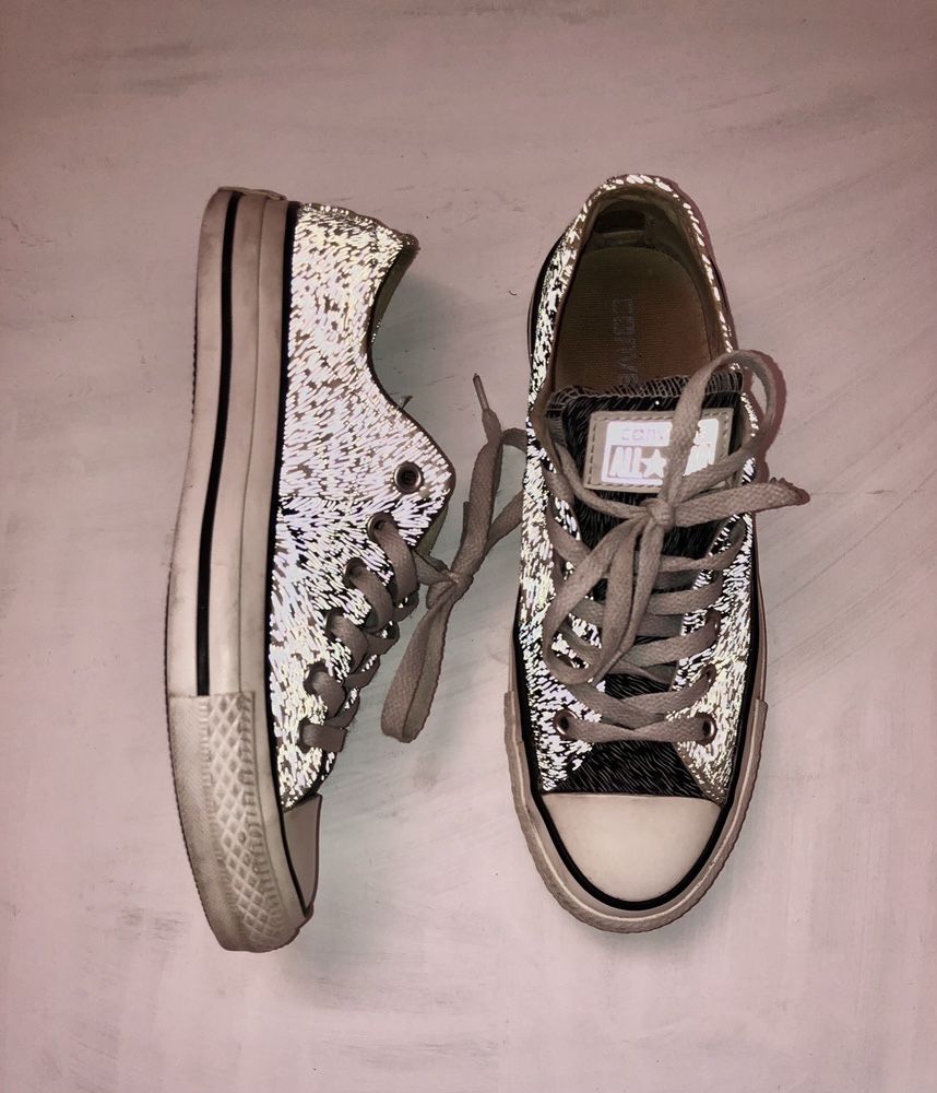 Converse fluo odblaskowe białe trampki unikat 37.5 / 24 cm