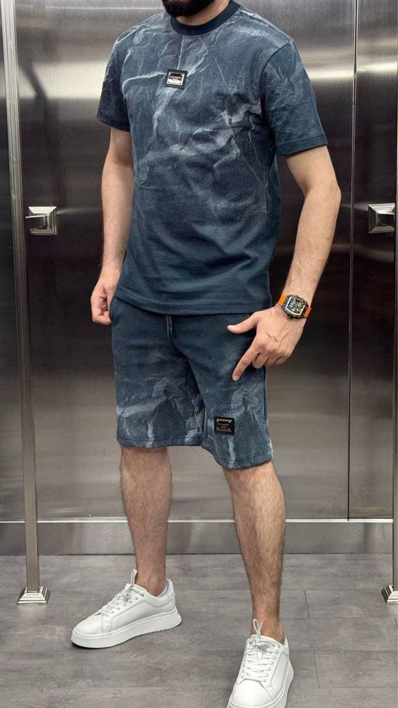 ТОР Чоловічий брендовий комплект шорти/футболка M,L,XL,2XL сірий/білий