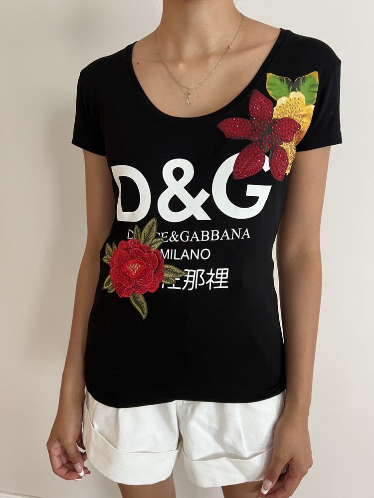 Czarny bawelniany top Dolce Gabbana