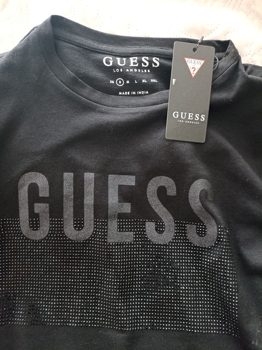 T-shirt z błyszczącym nadrukiem Guess roz.S/M