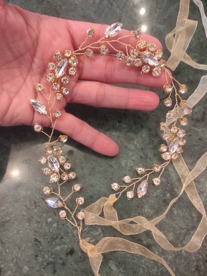 Tiara Grinalda Dourada Brilhantes Noiva