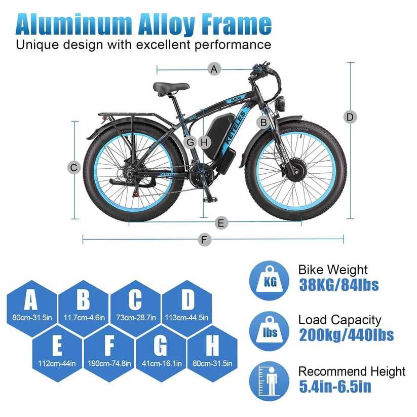 Bicicleta elétrica de montanha KETELES K800 26" 2000W Motor Duplo