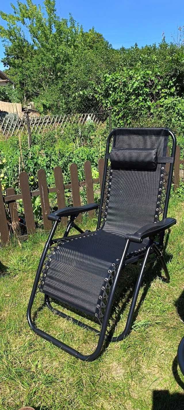 Mocny Leżak Ogrodowy Balkonowy Czarny Fotel Plażowy Krzesło Kempingowe