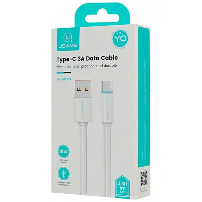 USAMS Kabel USB-C 3A YU Series 1mUSB-C/USB-A biały/white SJ732USB02