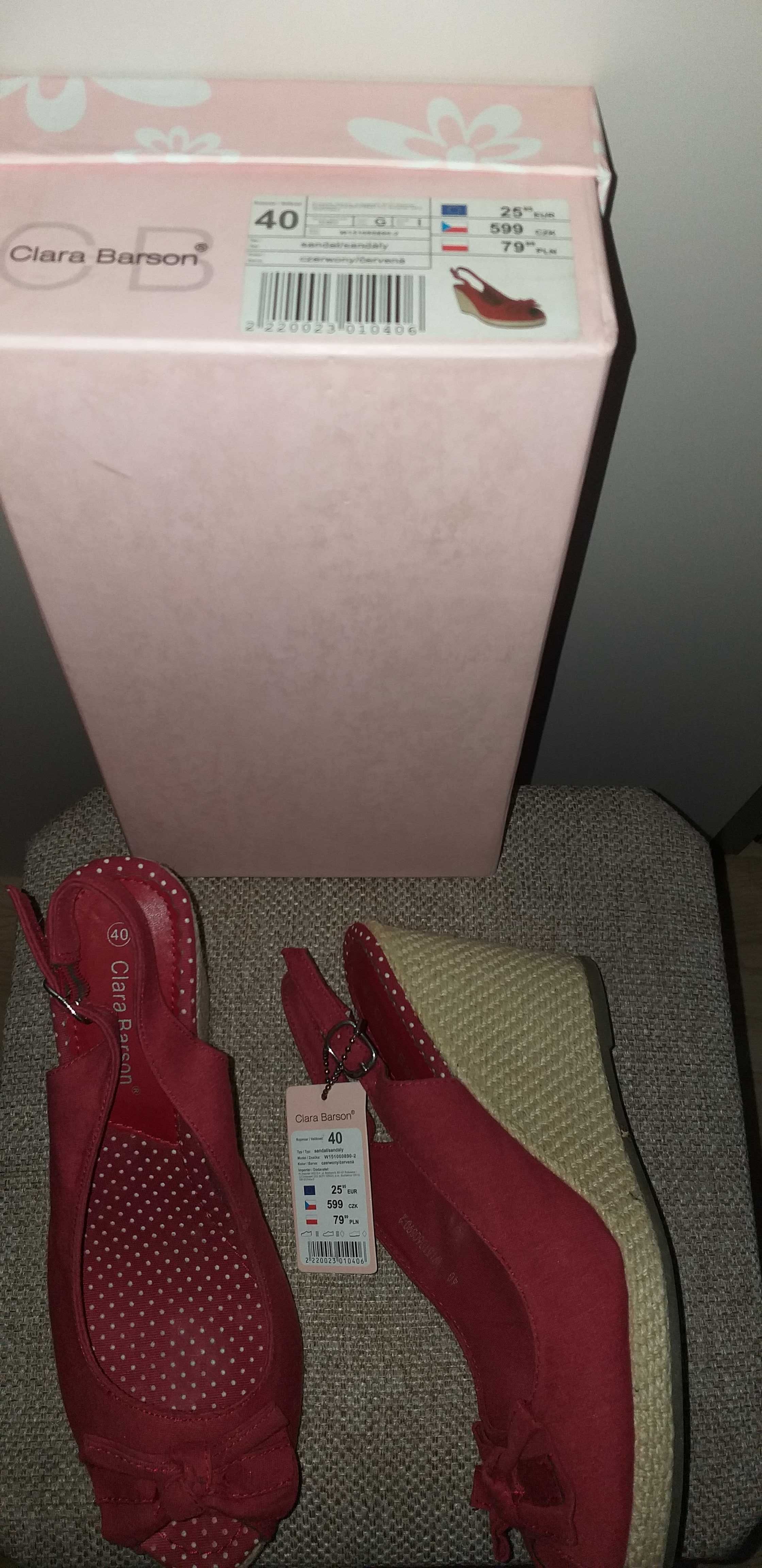 Czerwone  espandryle , sandały na koturnie  40