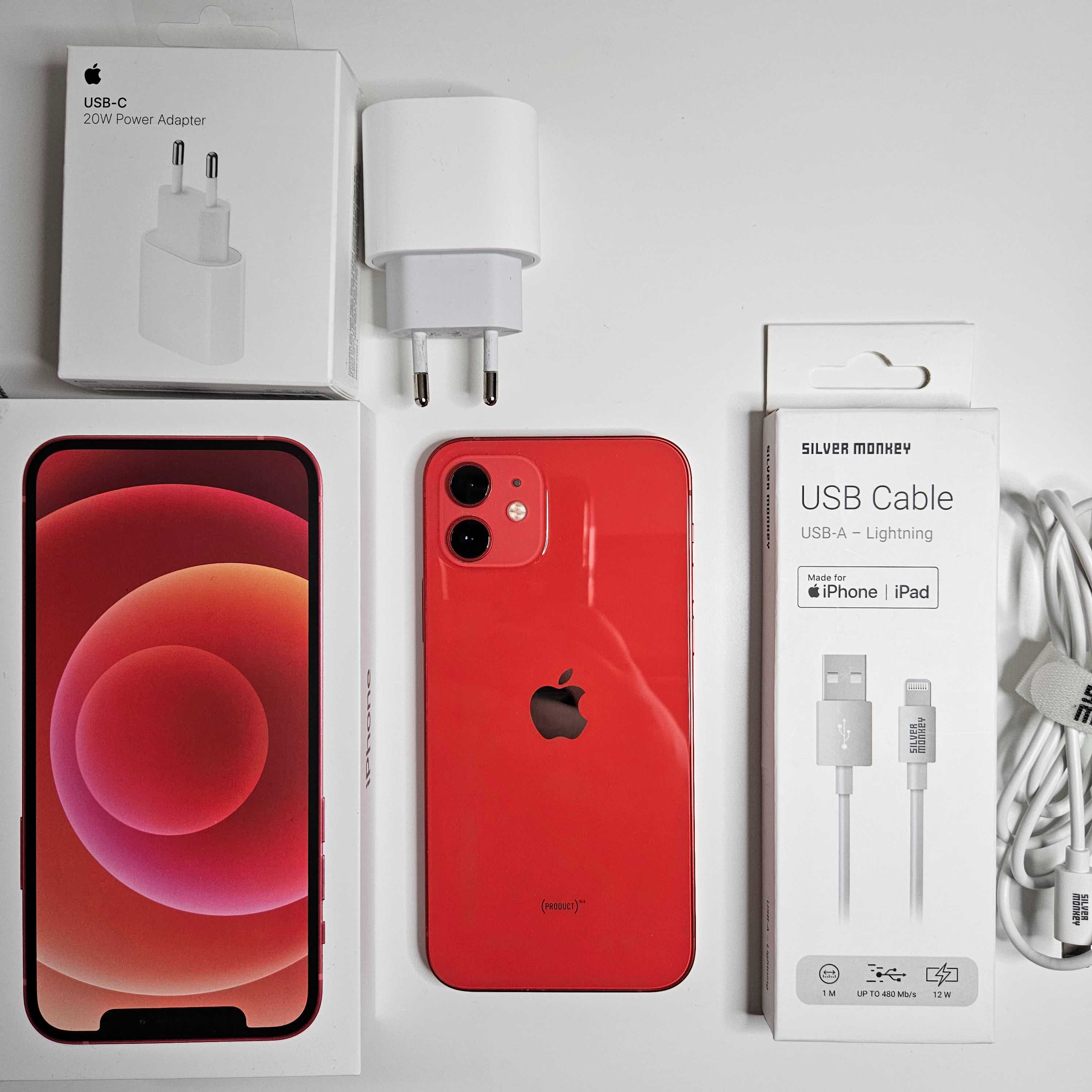 APPLE iPhone 12 64GB + ładowarka 25w + 2x kabel, (PRODUCT)RED czerwony