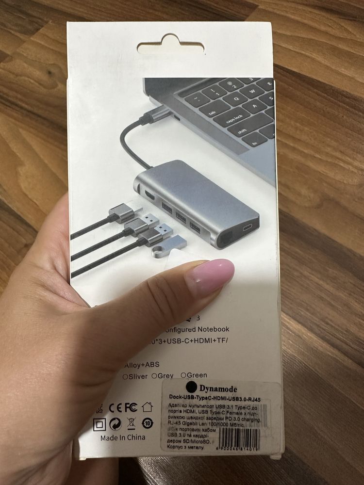 Usb-hub адаптер dynamode dock usb typeC hdmi usb3 павербанк