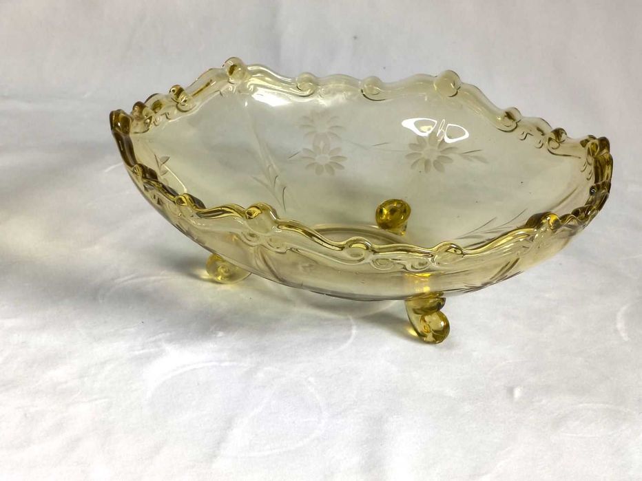 Patera Brockwitz Art Deco bursztynowa, szkło prasowane, lata 30.