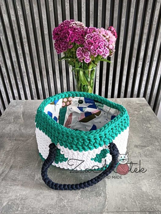 Torebka szydełko shopper hand made boho podszewka kieszonka zamykanie