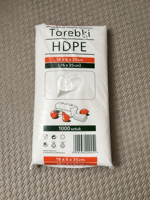 Woreczki foliowe, torebki spożywcze HDPE 18x4x35cm - 1000 sztuk