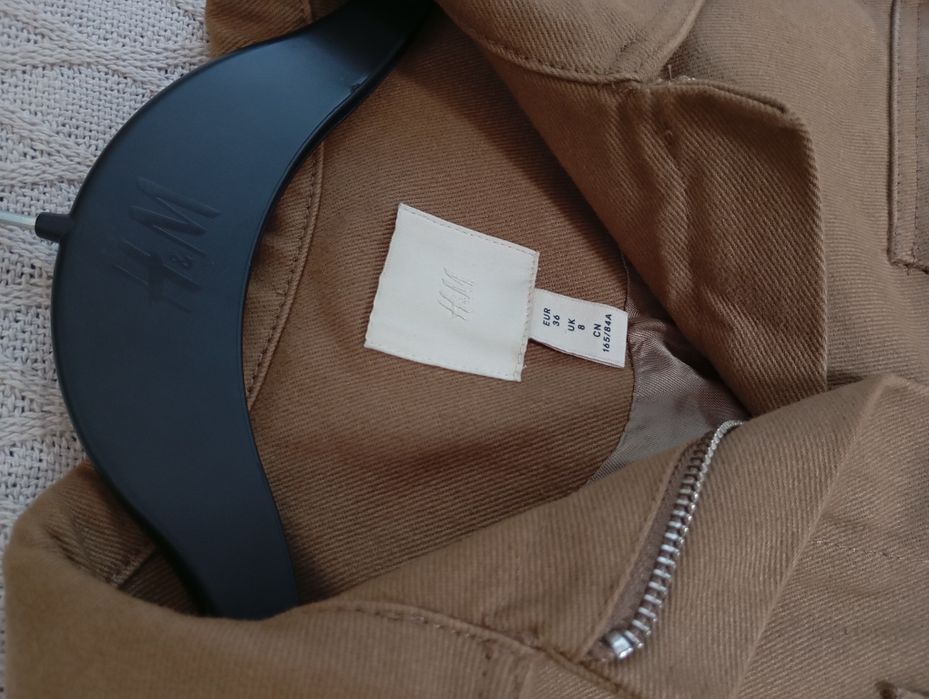 H&M S-M beżowy płaszcz trencz kurtka koszulowa z diagonalu