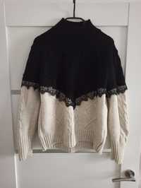 Orsay Sweterek biało czarny koronka M