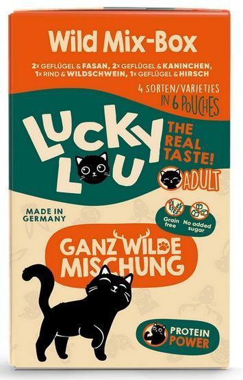 Karma dla kota bez zbóż, cukru i GMO - Lucky Lou DZICZYZNA MIX 6x125g