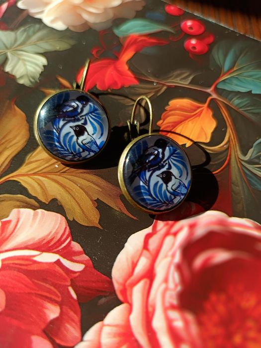 Kolczyki ptaki wrony postarzane vinted lekkie