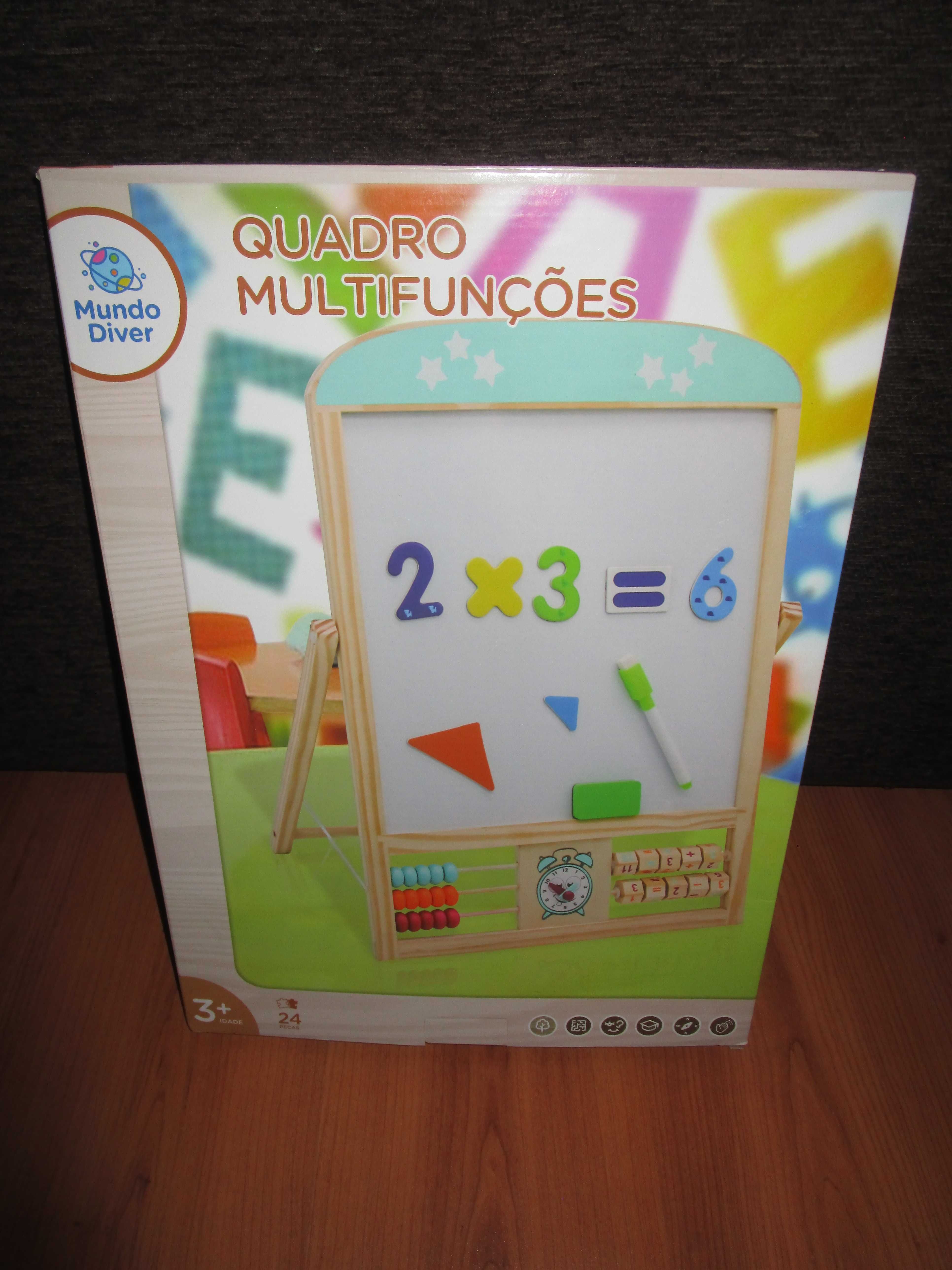 Quadro Didático Multifunções 5 em 1 para criança, c/ 2 lados distintos