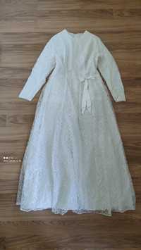 Suknia ślubna biała długa koronkowa 40 vintage retro