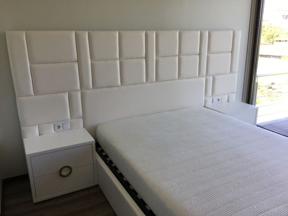 Cama estofada Nova + Estrado + Colchão (Fabricante)